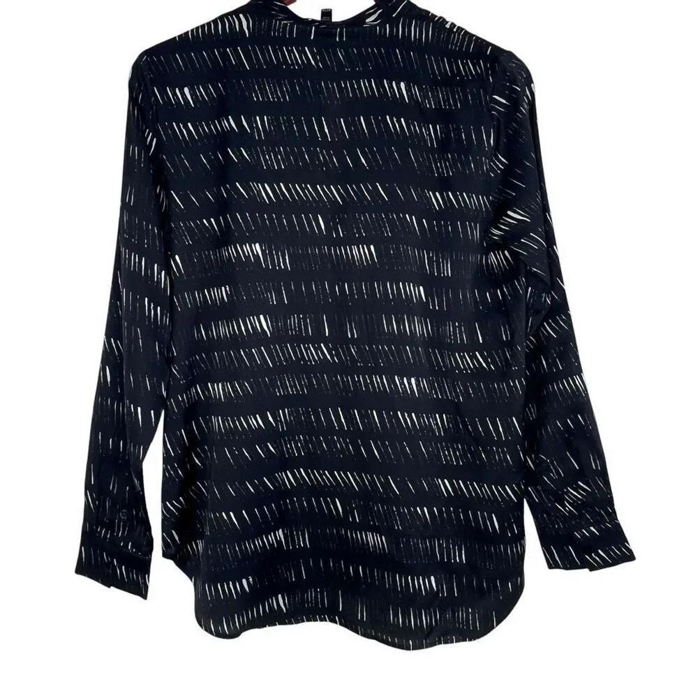 Eileen Fisher Womens Silk Organic Cotton Dash V-Neck Blouse Shirt Black Size XS
